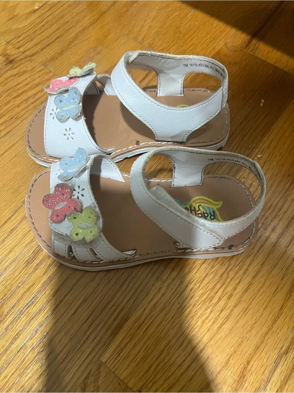 Kids White Sandals with Multicolor Butterfly Accents